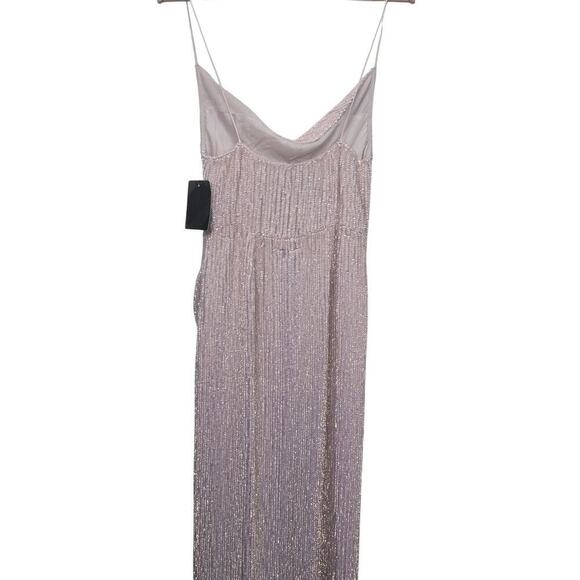 Retrofete Katya Sequin Maxi Dress Size L Dusty Peach Pink Cowl Neck Slit - Picture 8 of 13